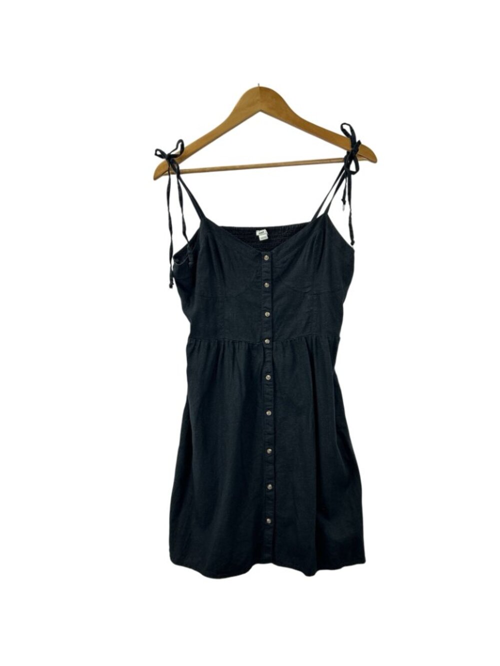 Aerie Women’s Black Linen Blend Smocked Mini Corset Dress Size Large Babydoll - Picture 3 of 12